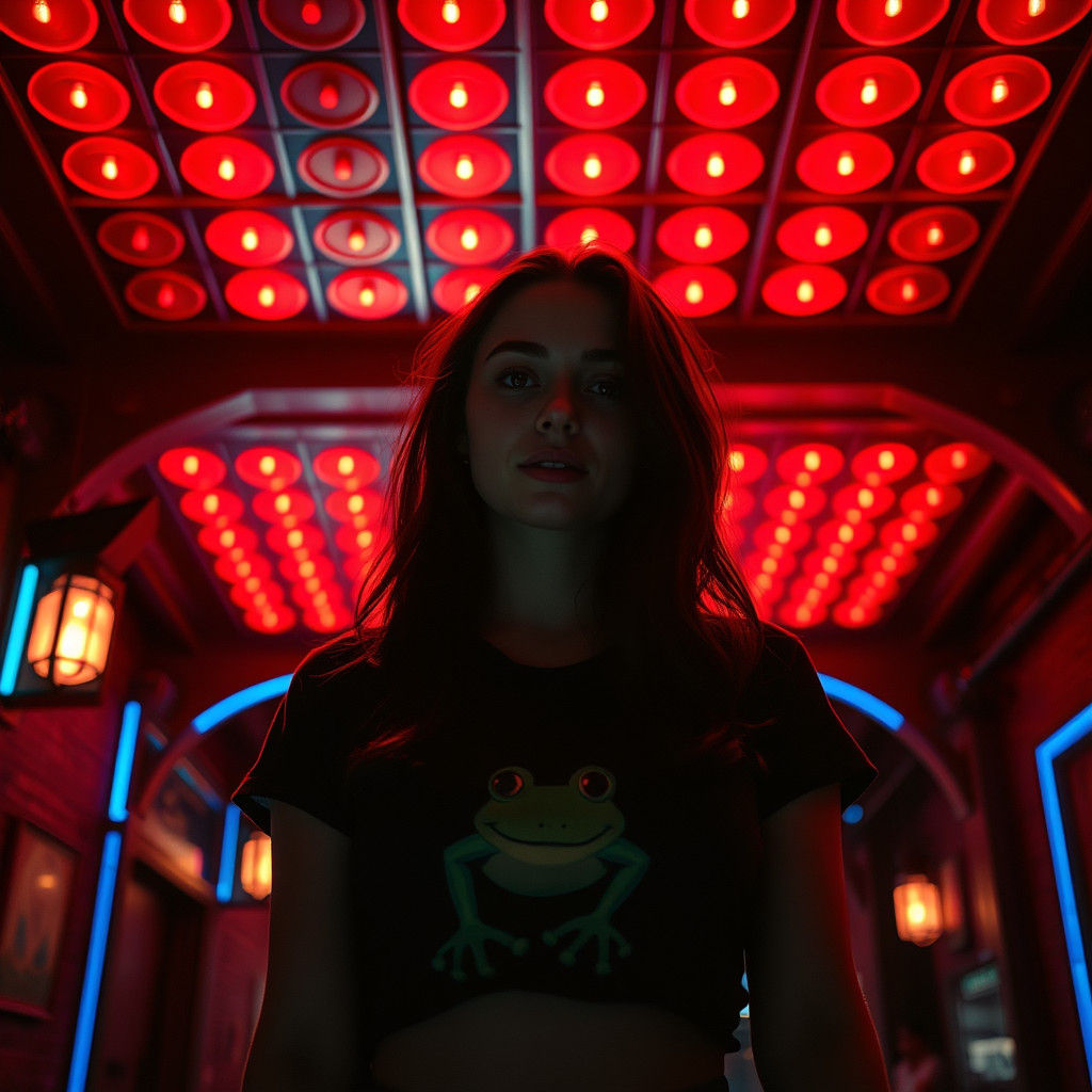 Attractive Woman in Red Light Watergate Scene