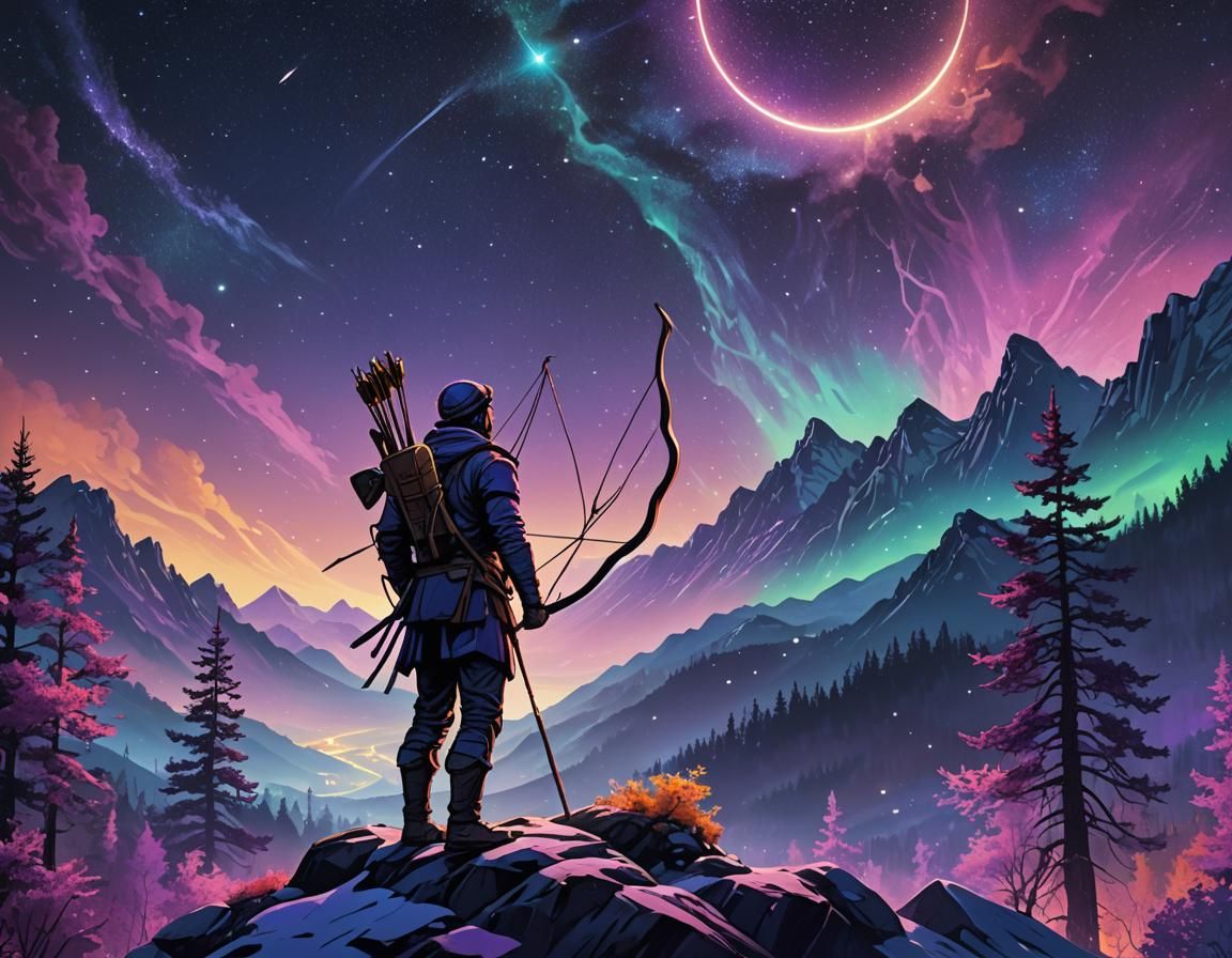 Archer in Celestial Landscape: 3D Rendering