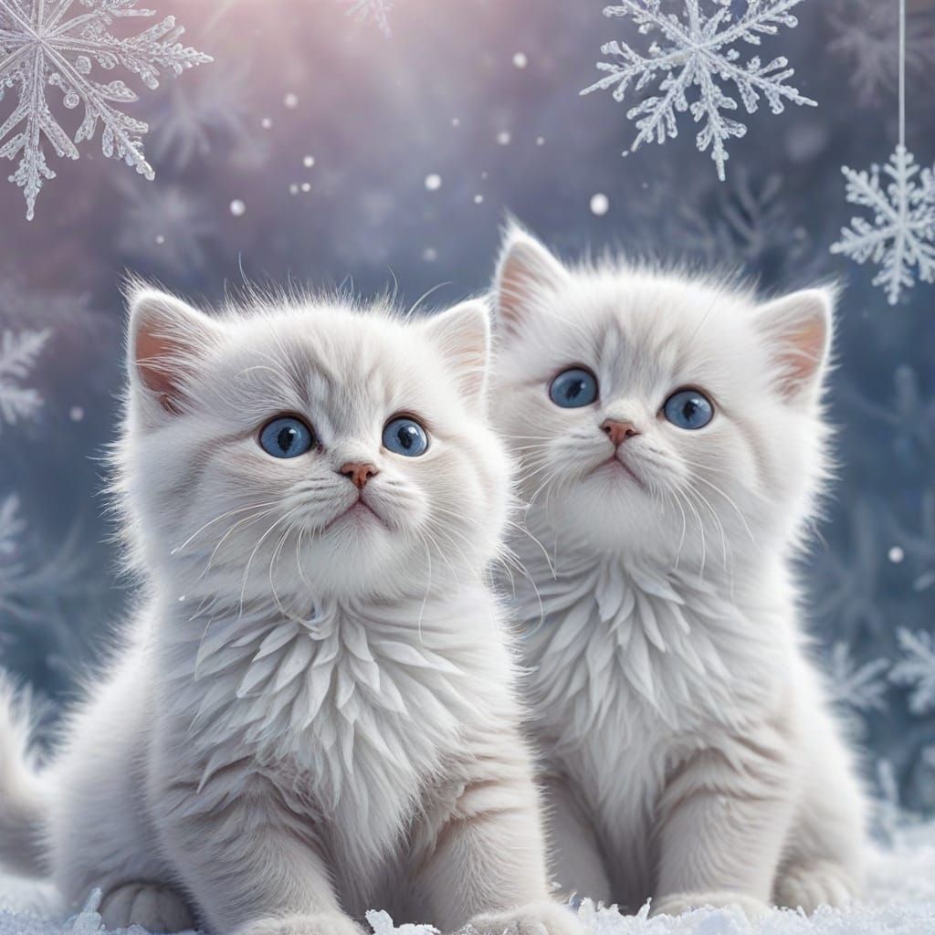 Frosted Kittens Play in Winter Wonderland: Digital Art