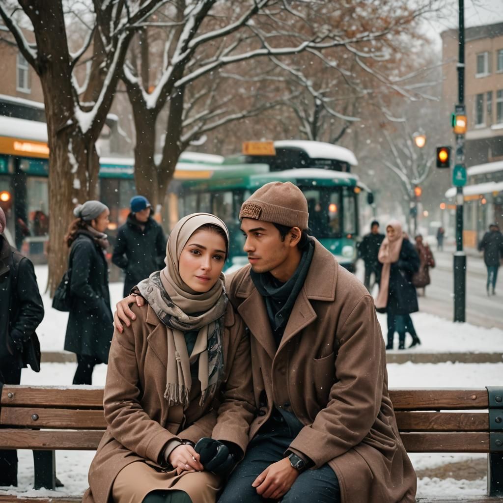 Cinematic Winter Scene with a Young Couple