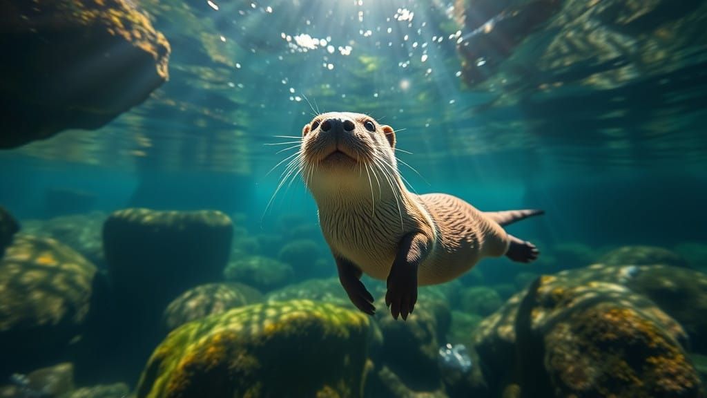 Serene Otter Portrait in British Columbia Stream
