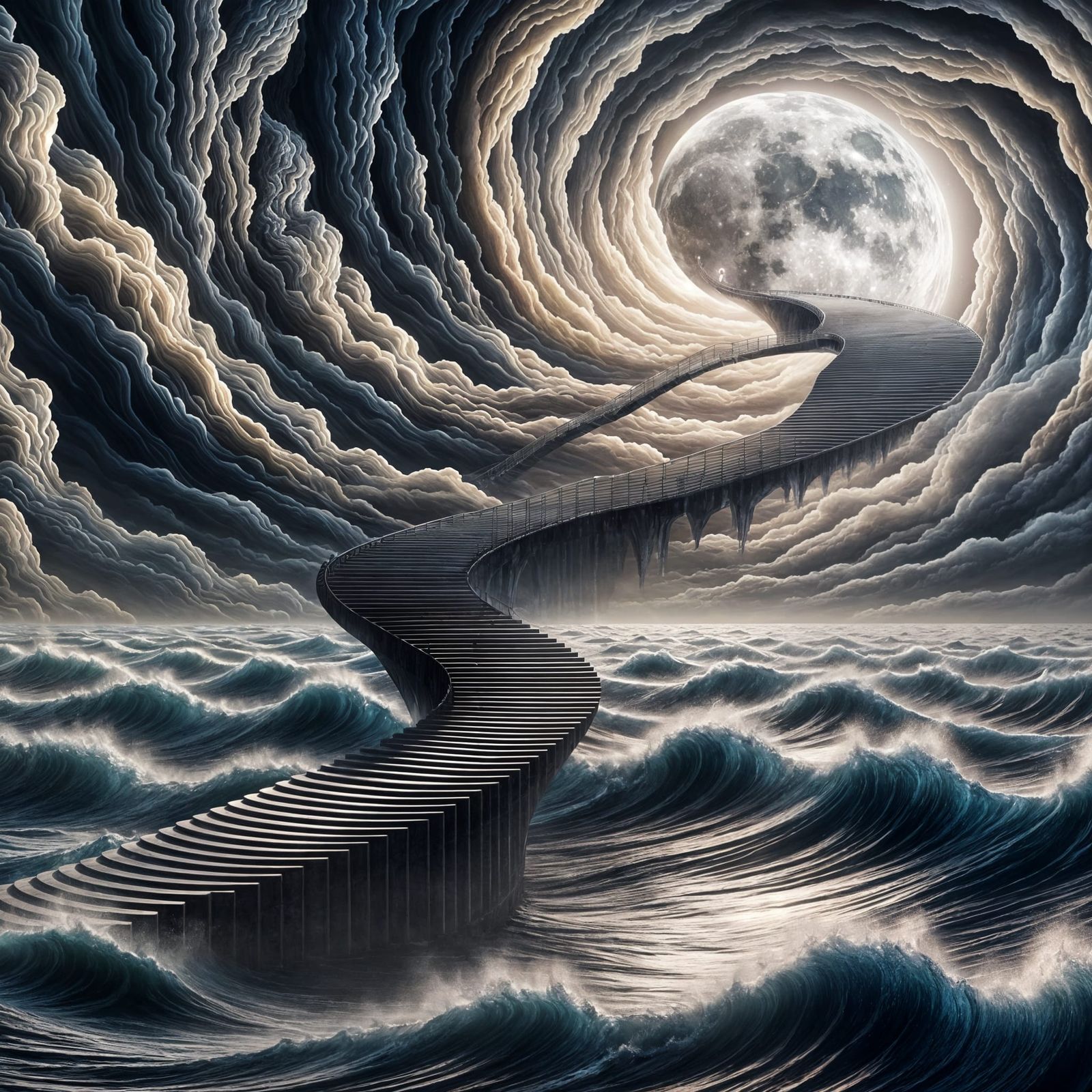 Surreal Stairway to the Moon in Stormy Seas