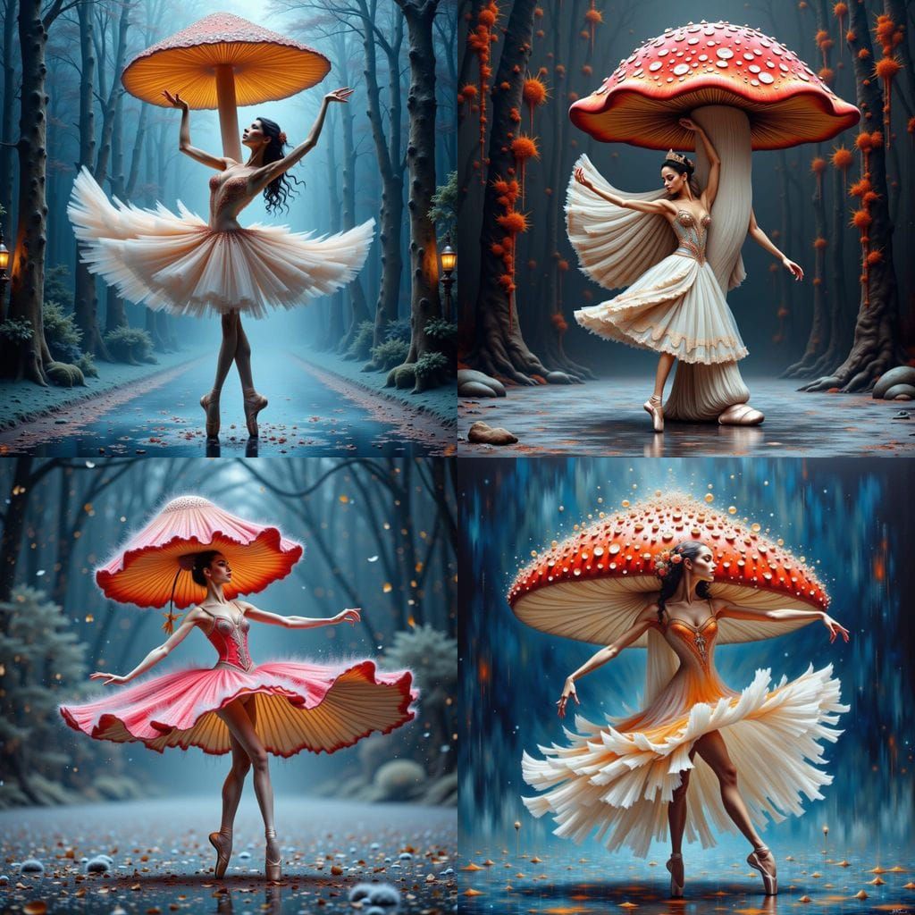 Mushroom Dancer at Swan Lake Ballet in Whimsical Style