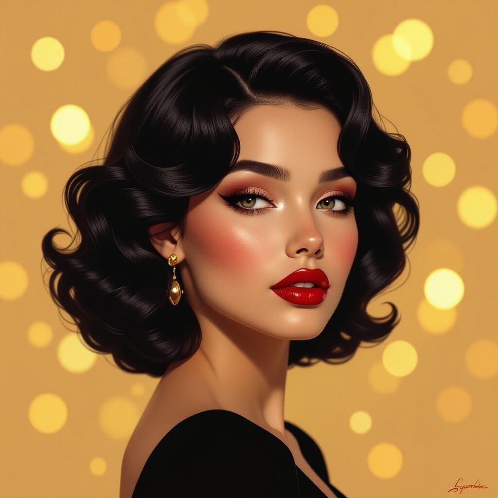 Golden Bokeh Portrait of a Retro Dreamscape Woman