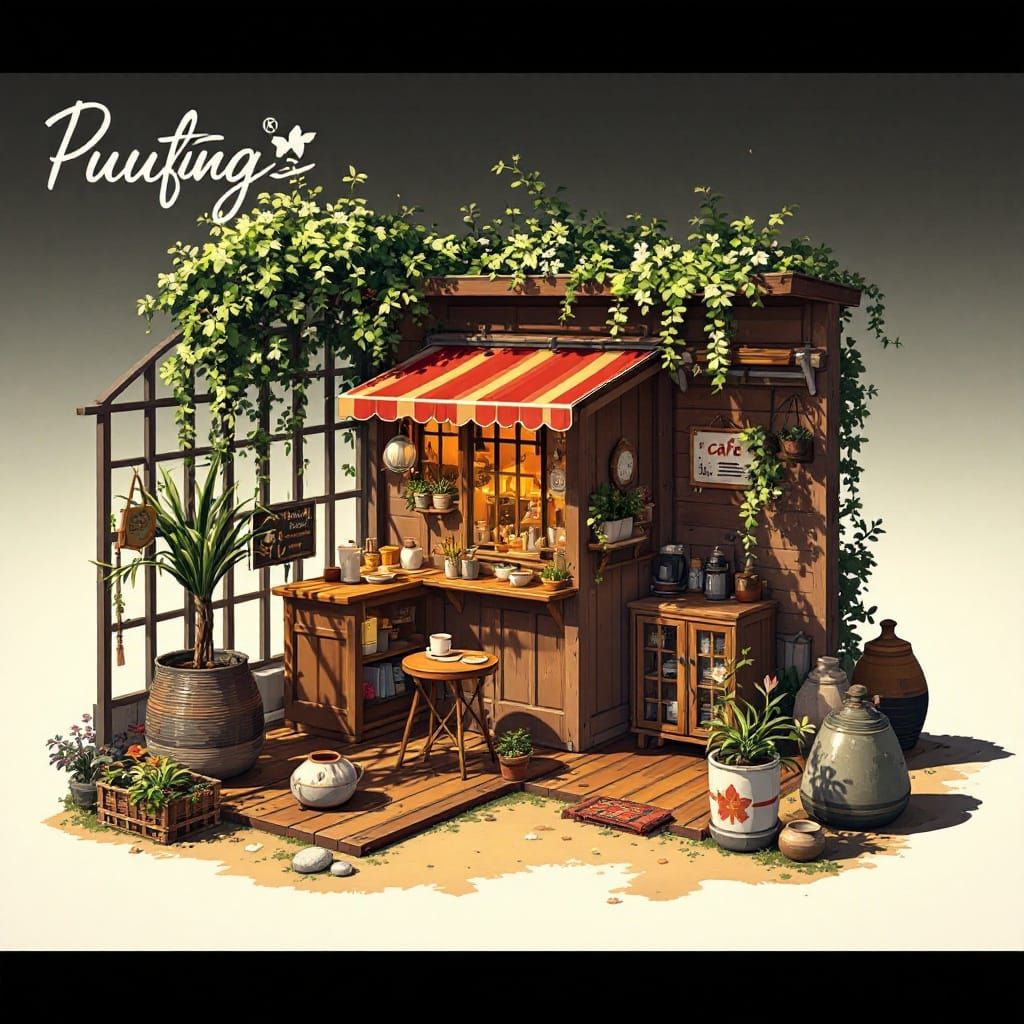 Cozy Café in a Whimsical Art Style