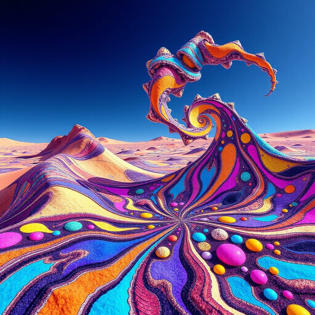 Vibrant Desert Abstraction with Fractal Patterns and 3D Shad...