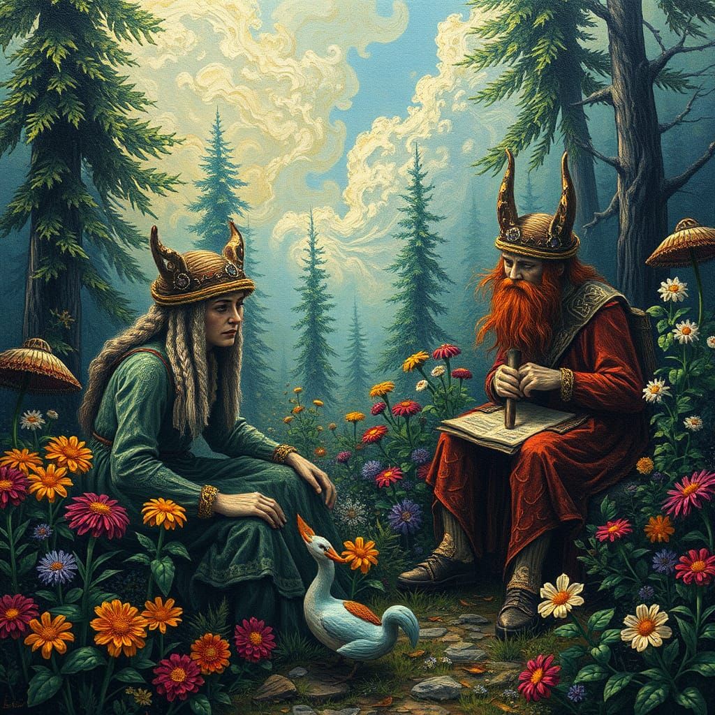 Nordic Gardeners: A Bright Folk Art Painting