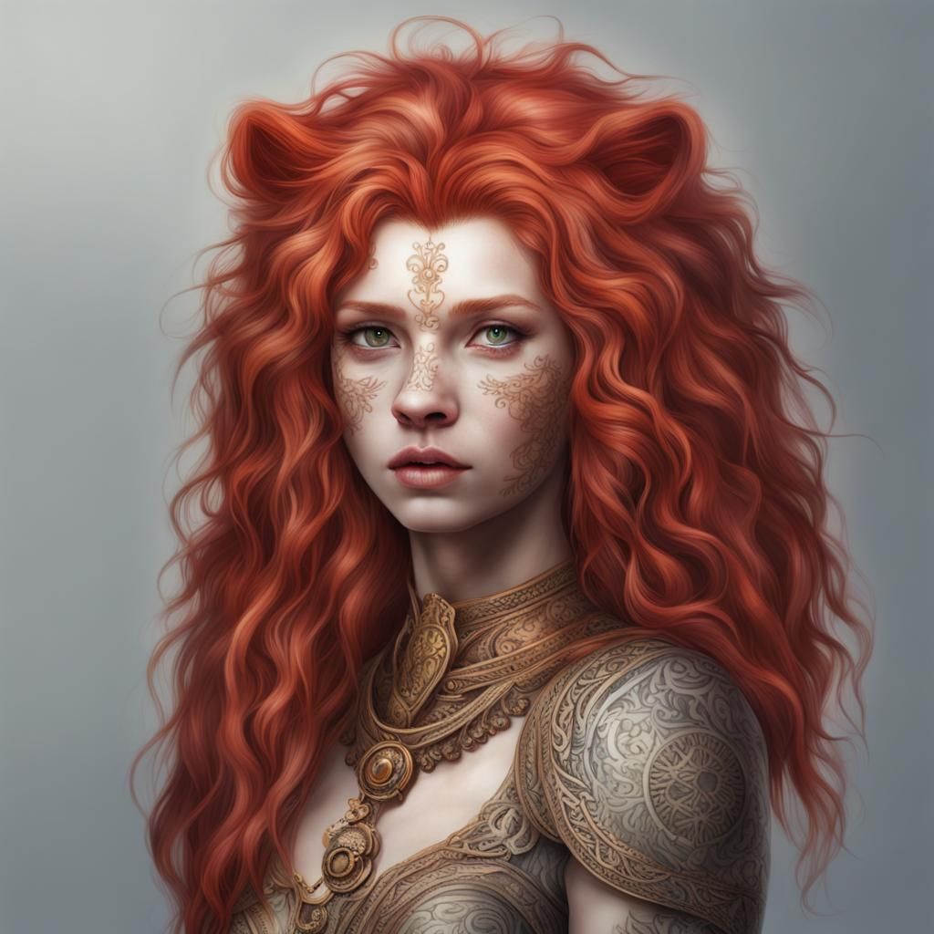 Red-Haired Lioness: A Striking Anthropomorphic Being