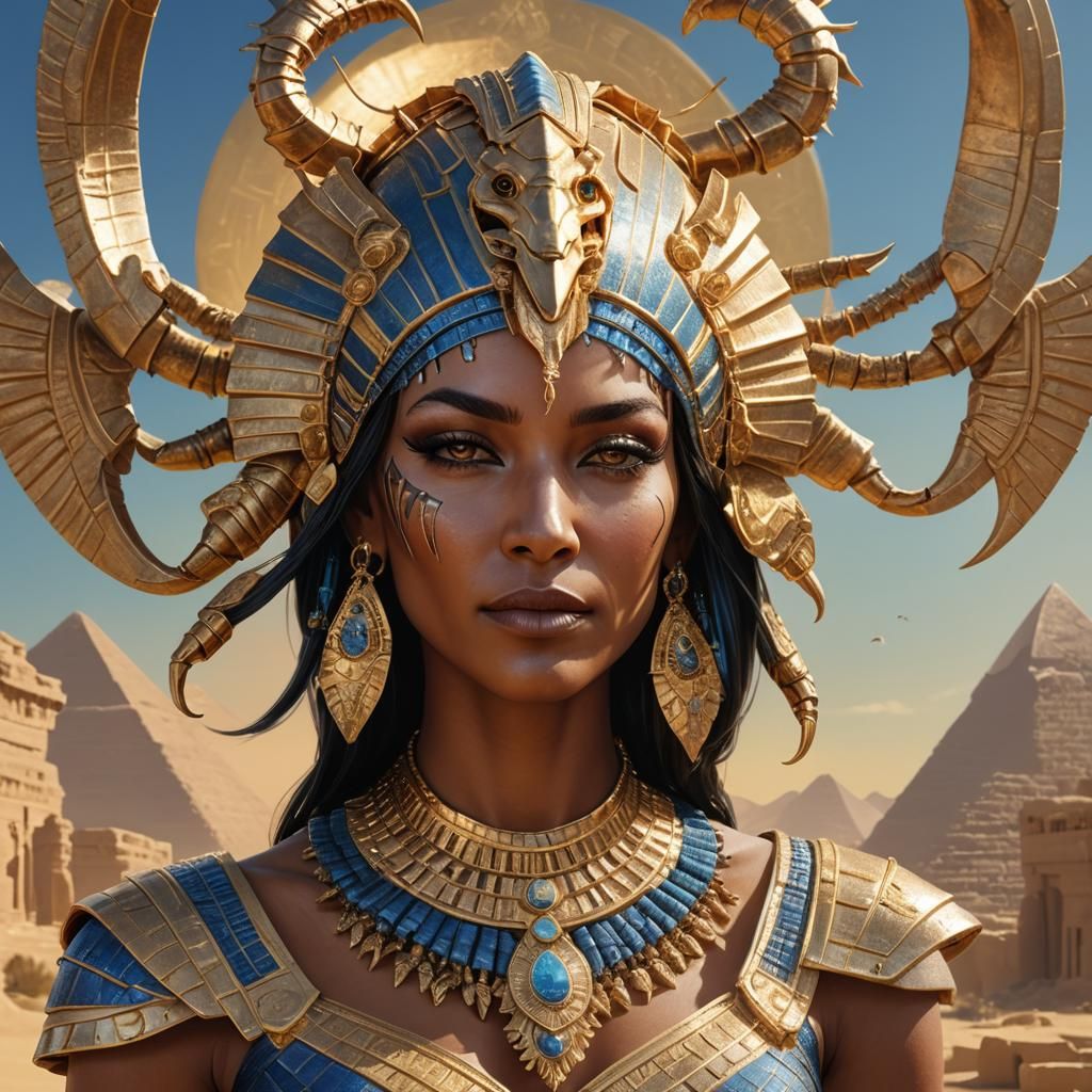 Regal Ta-Bitjet Goddess in Ancient Egyptian Attire