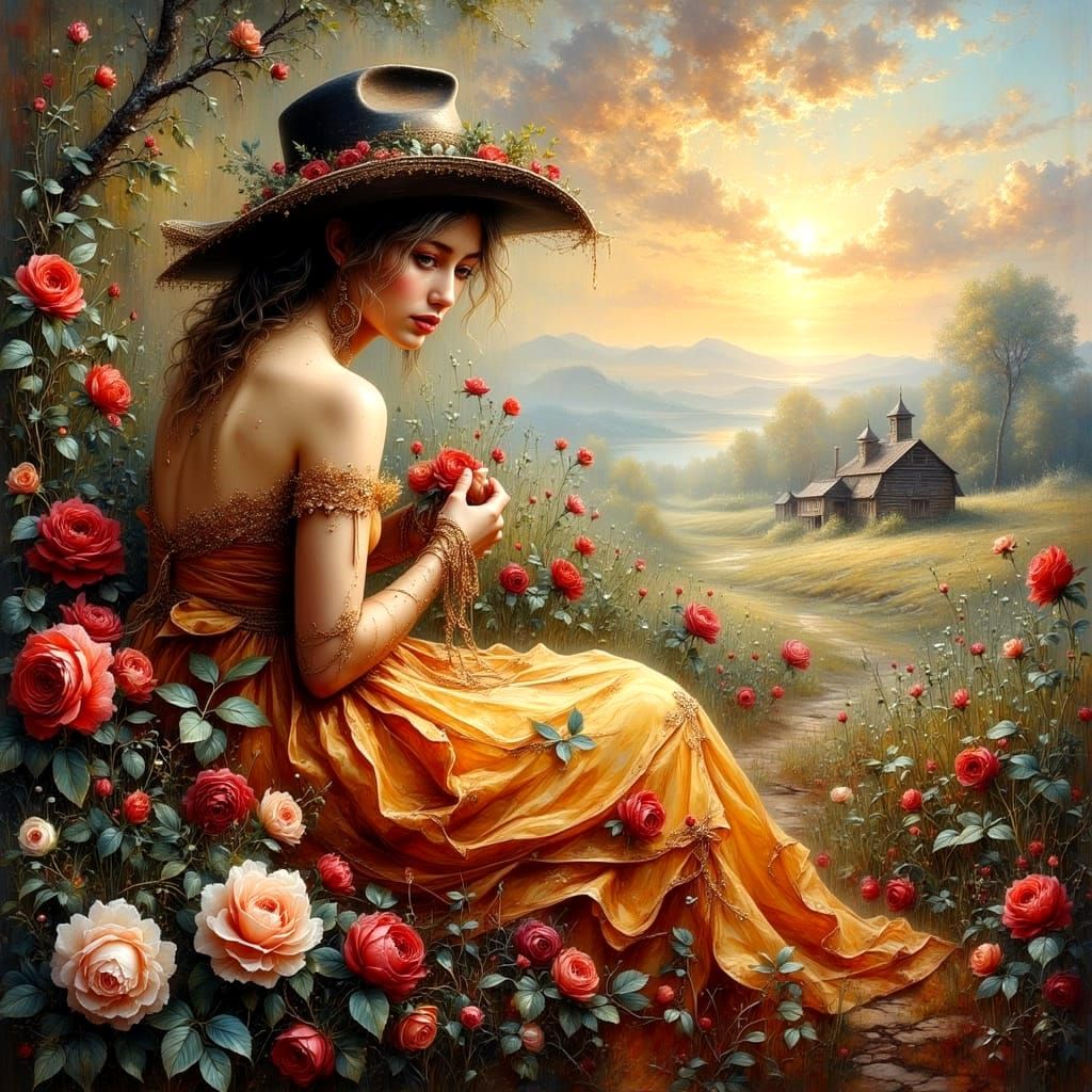 Ethereal Cowboy in a Soft, Pastel-Lit Western Landscape