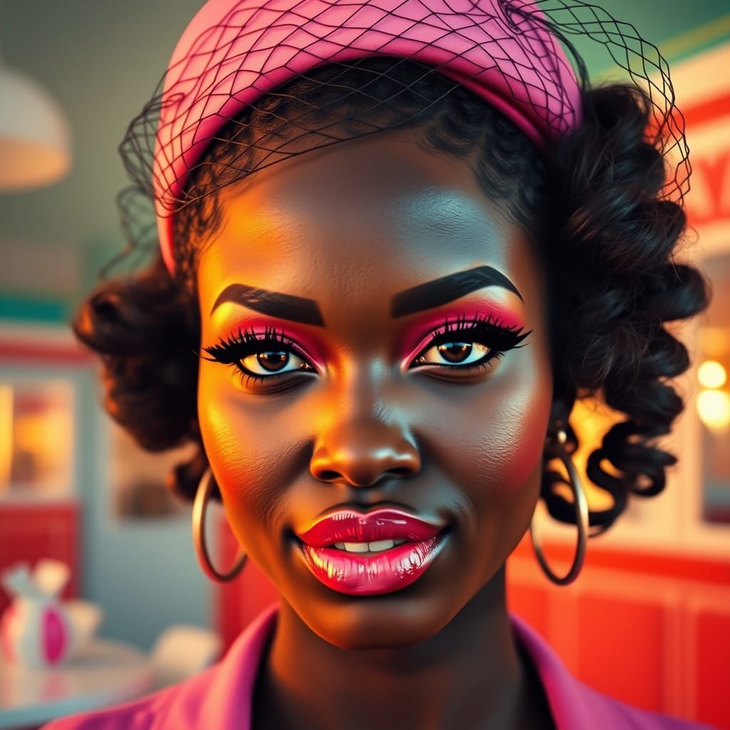 Androgynous Femme in 1950s Soda Shop Chic