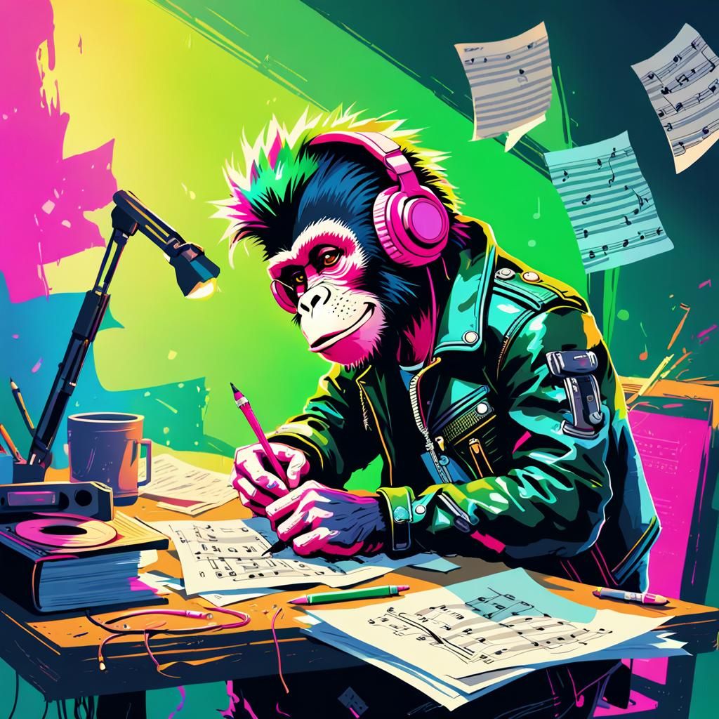 Punk Rock Monkey Musician in Graphic Novel Style