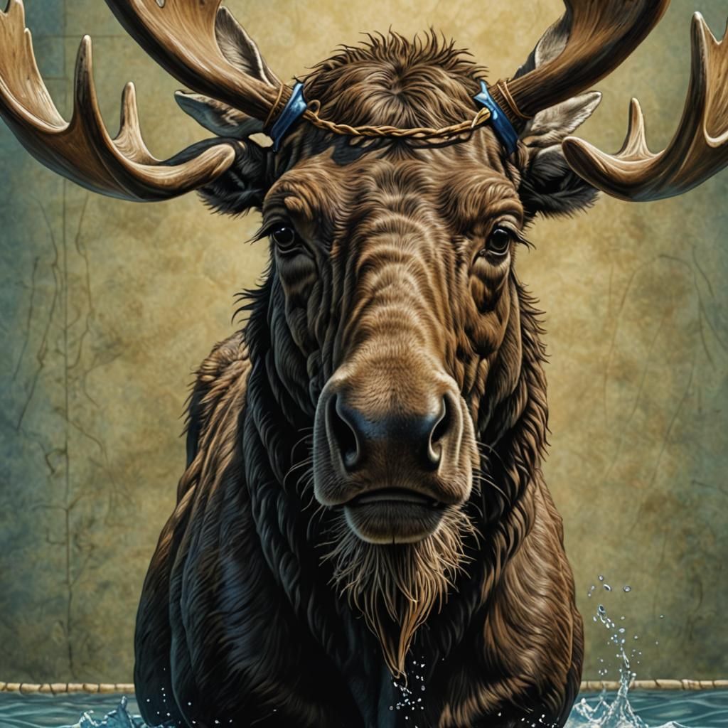 Moose Plays Water Polo in Comic Art Style