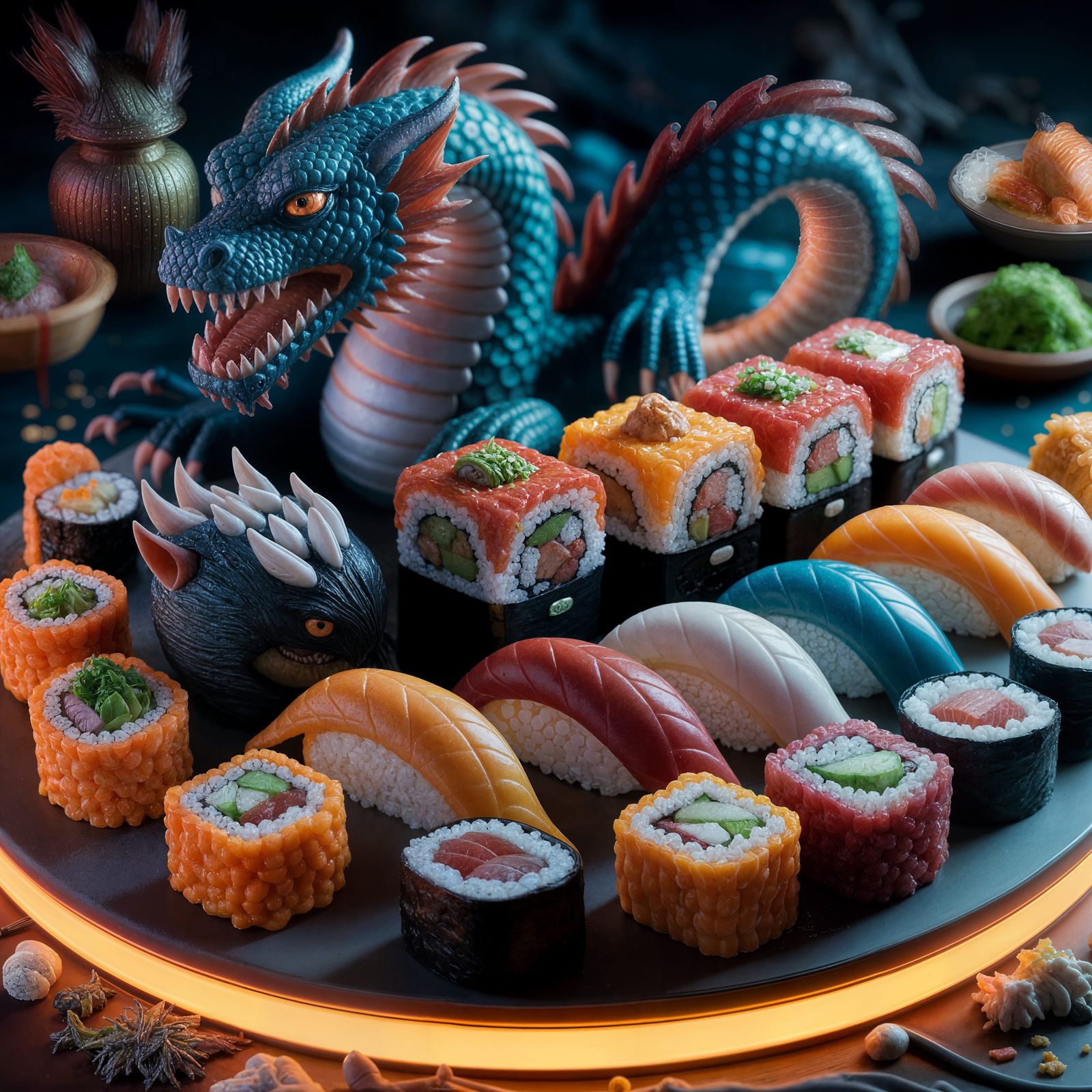 Fantastical Sushi Abstract Art in Dark Fantasy Style