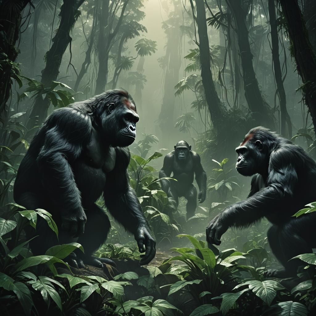 Jedi Gorilla vs Darth Chimpanzee in Jungle