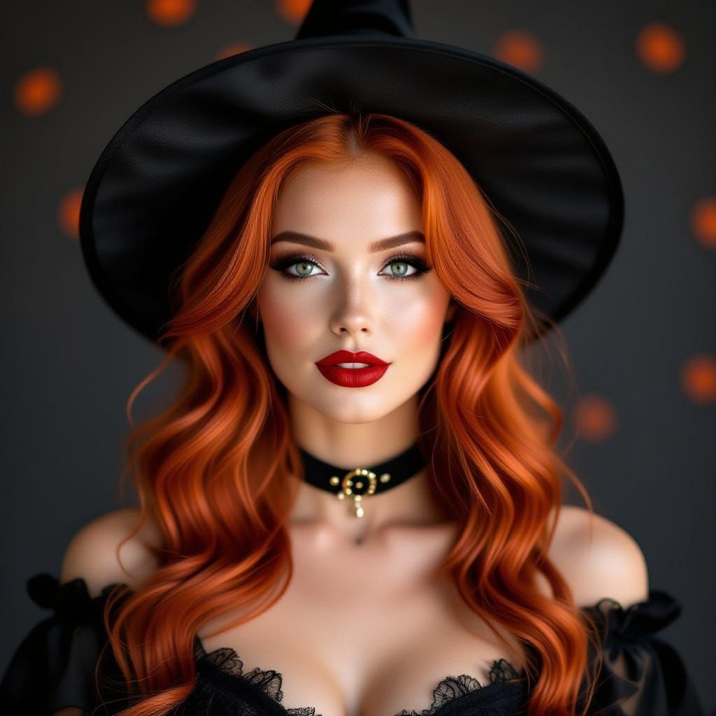 Attractive Red Haired Woman at Halloween Party