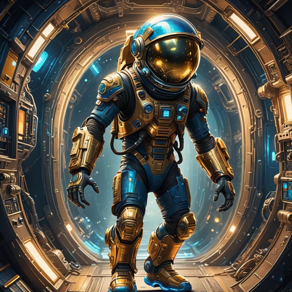 Cartoon Alien Astronaut in Space Rocket: 3D Render