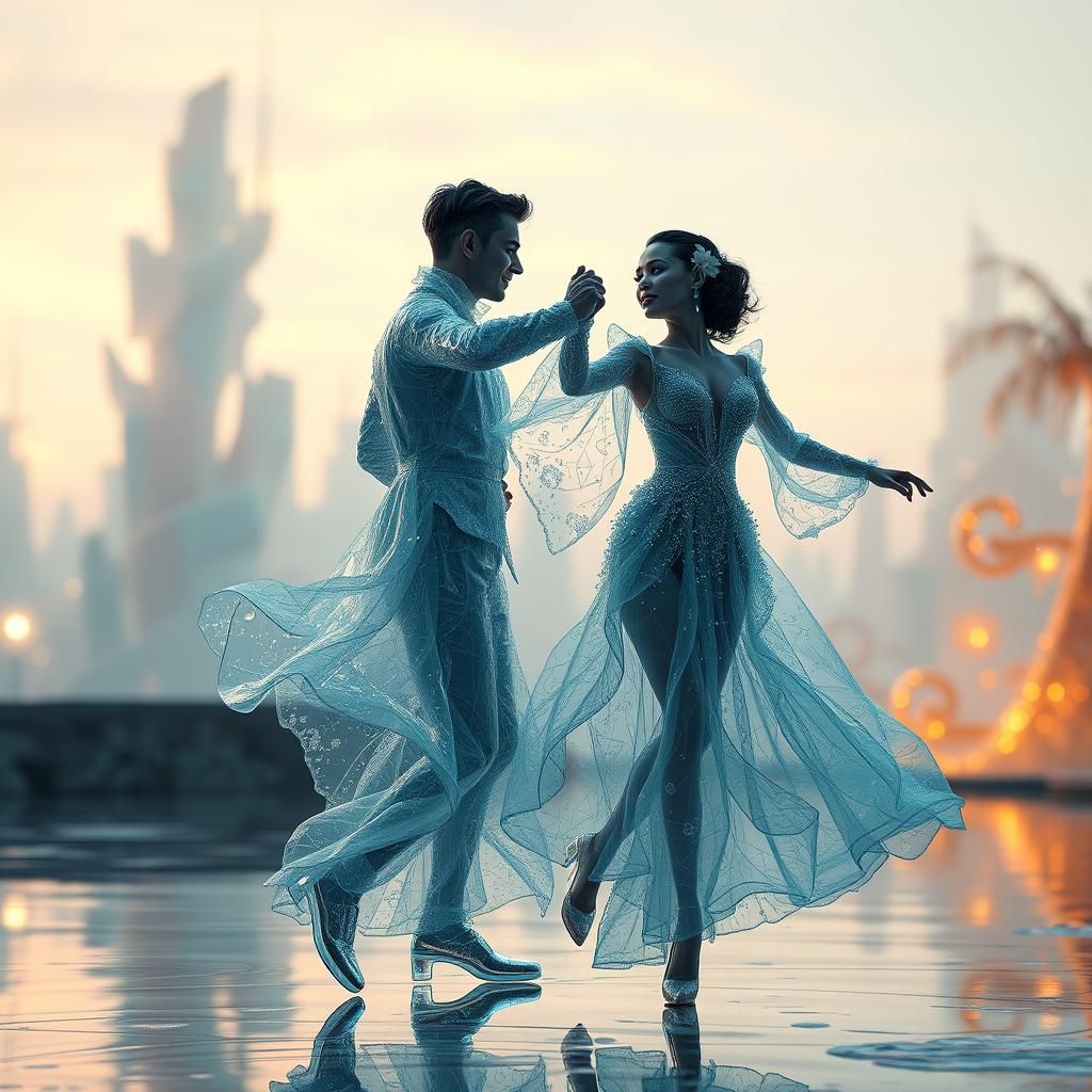 Ethereal Glass Dancers in a Fantastical Landscape