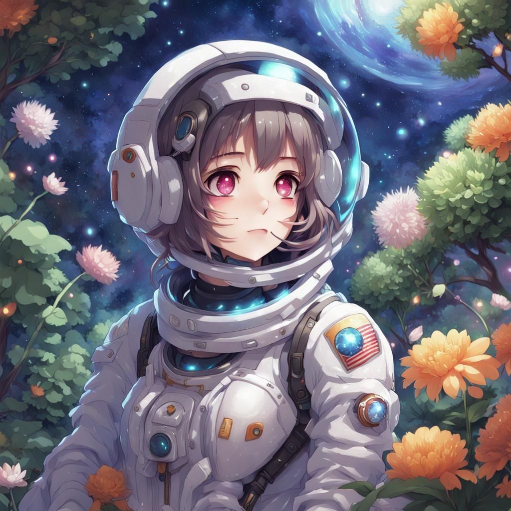 Anime Girl in Spacesuit in Magical Garden