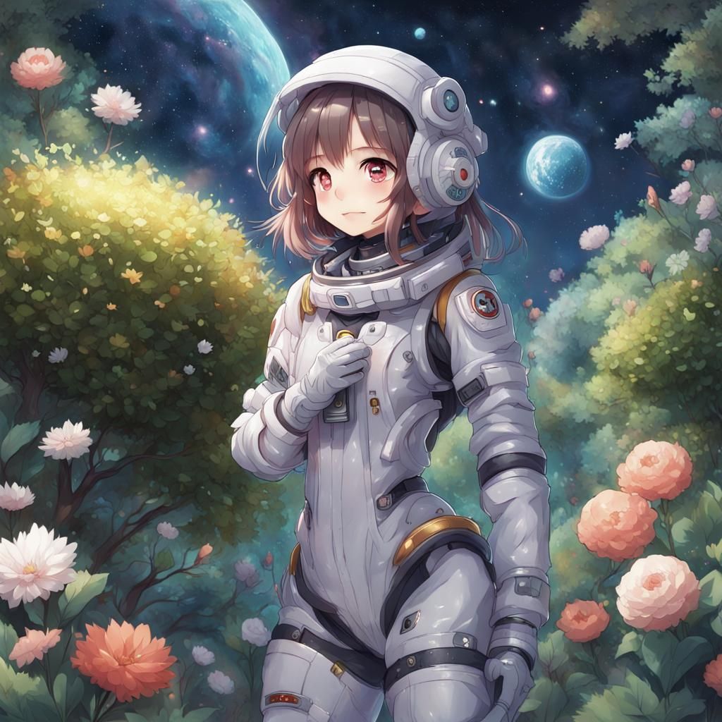 Anime Girl in Spacesuit in Magical Garden