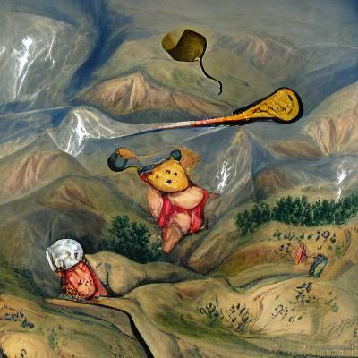 Surreal Mountainside Scene in 17th Century Oil Style