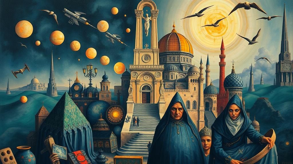 Surreal Holy City Descent: Dystopian Automatism Art