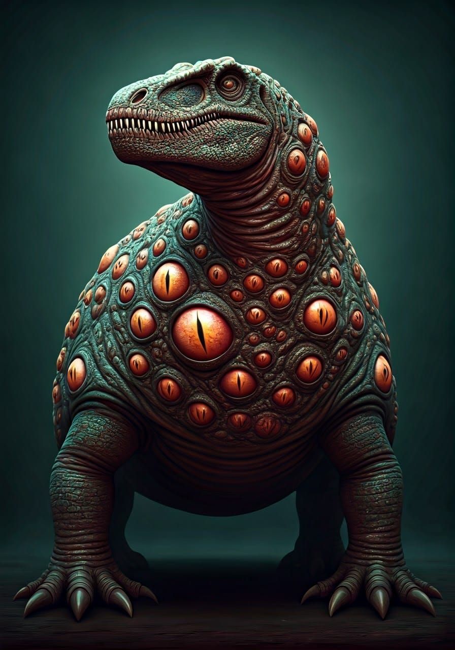 Biomechanical Horror Dinosaur with Unblinking Eyes