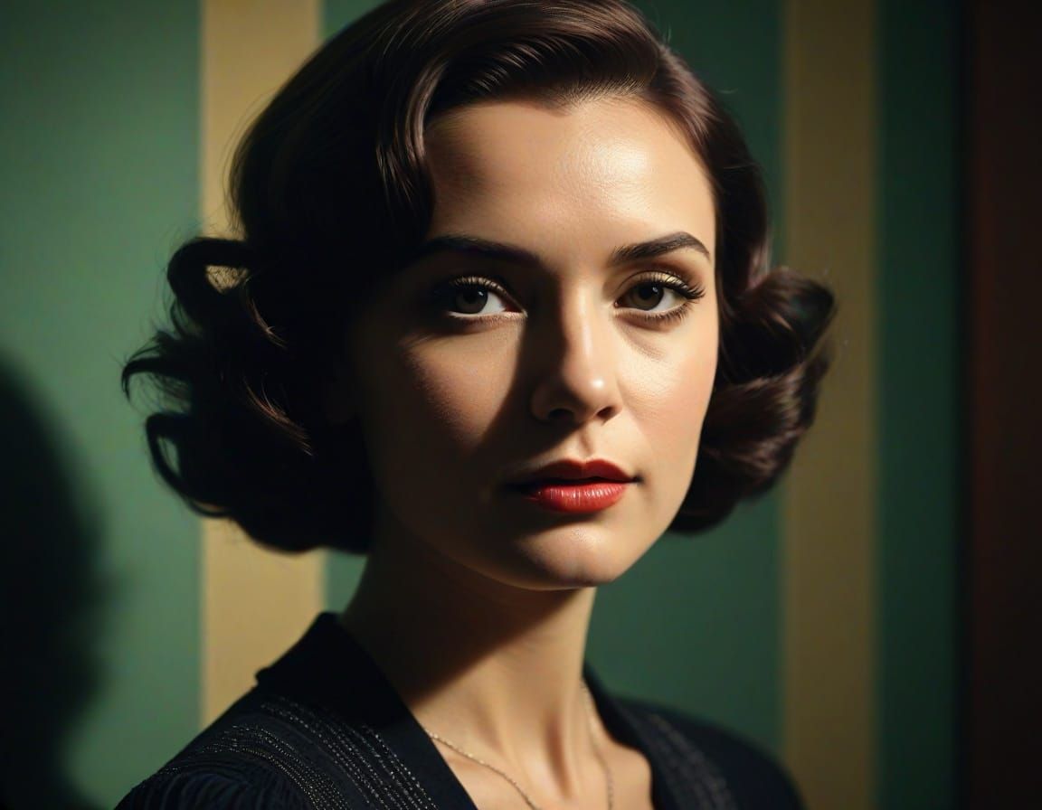 Retro Art Deco Female Portrait in Film Noir Style