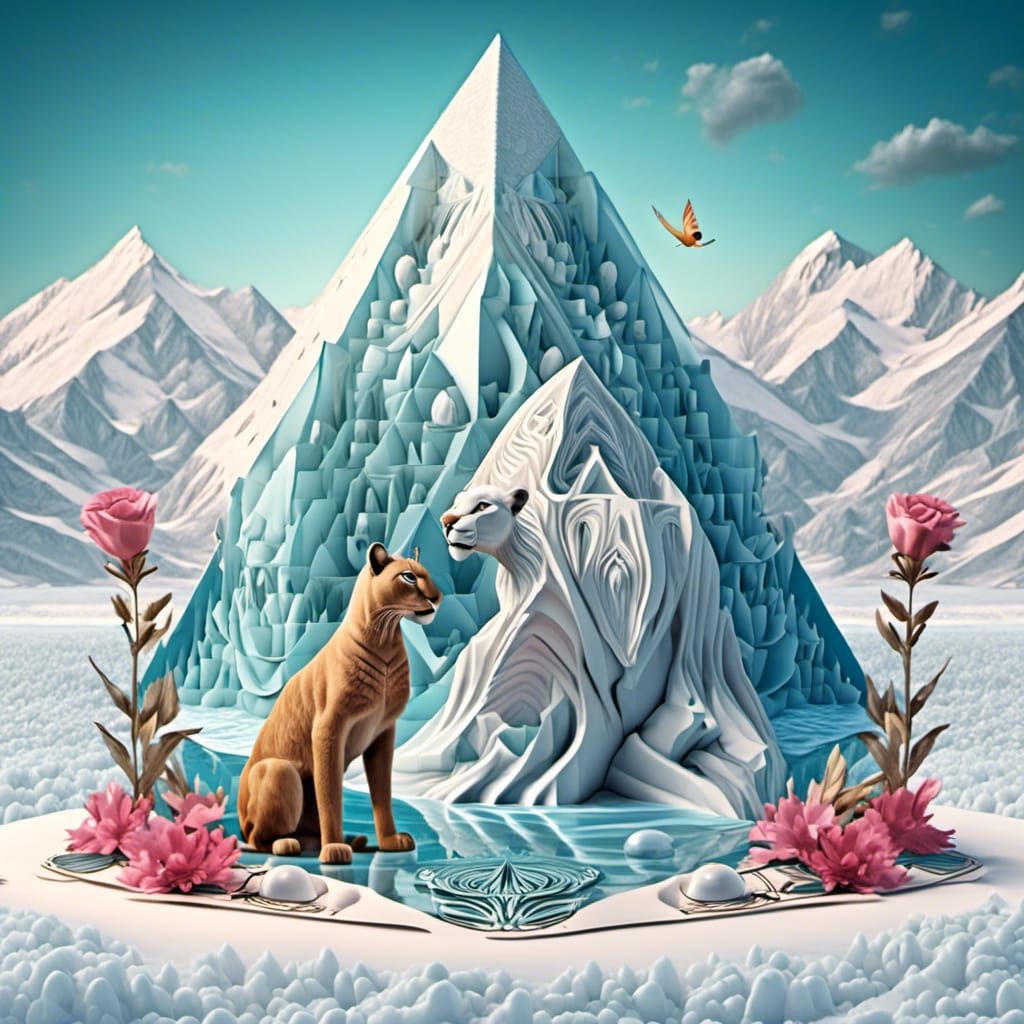 Minimalist 3D Tarot Card with Puma and Egyptian Figure