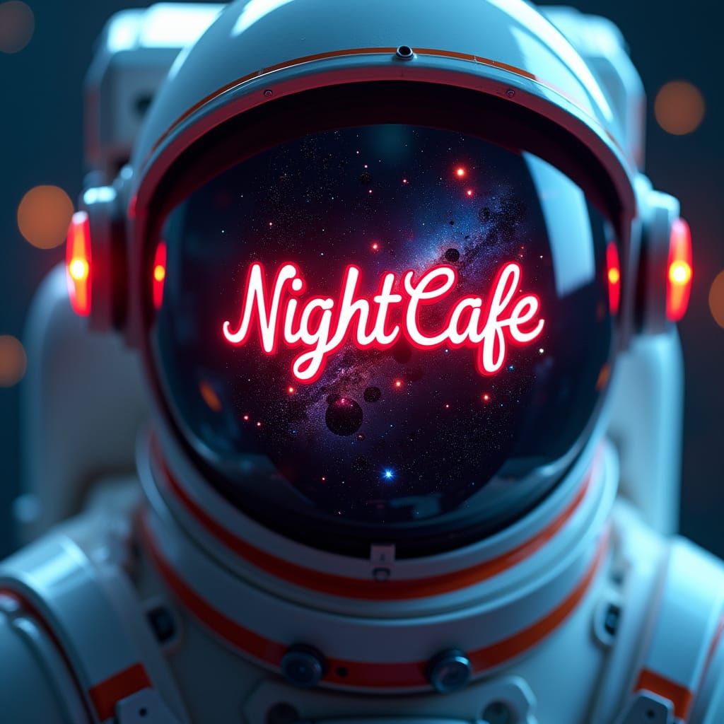 Astronaut Helmet Reflecting Galaxy in Cyberpunk Style