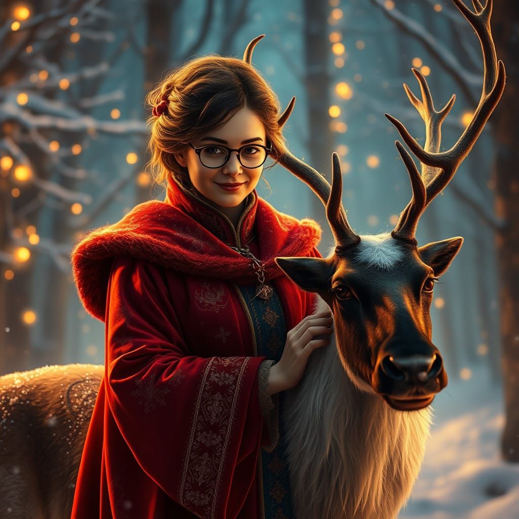 Warm-Lit Christmas Scene: Hogwarts Professor Tends Majestic....
