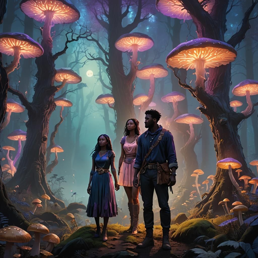 Fantasy Couple in Moonlit Forest Concept Art