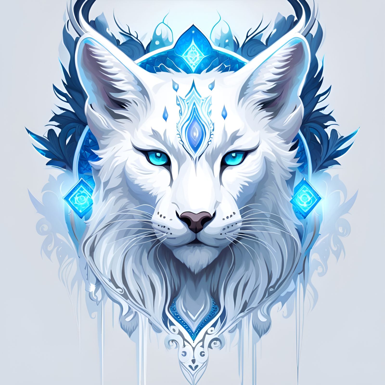 White Lynx Portrait with Blue Fire Aura