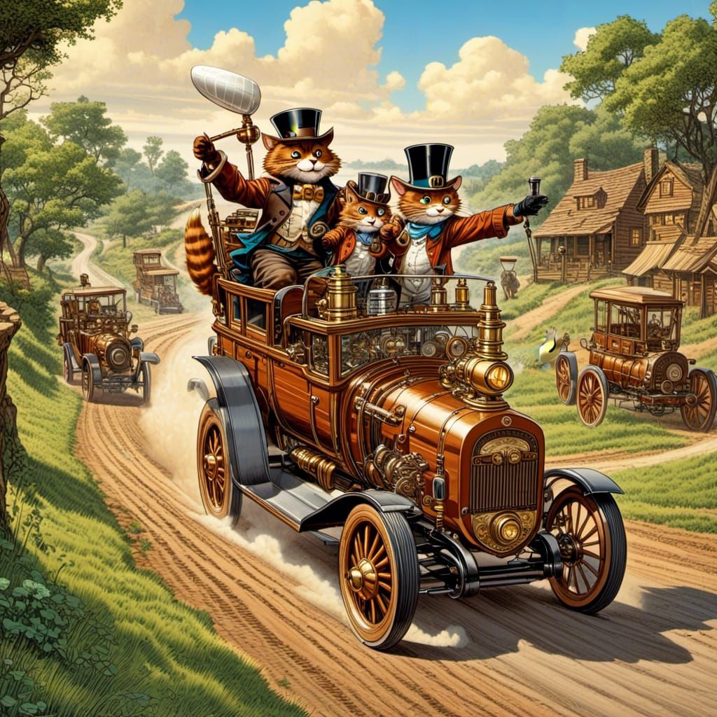 Steampunk Cats Race in Fancy Costumes