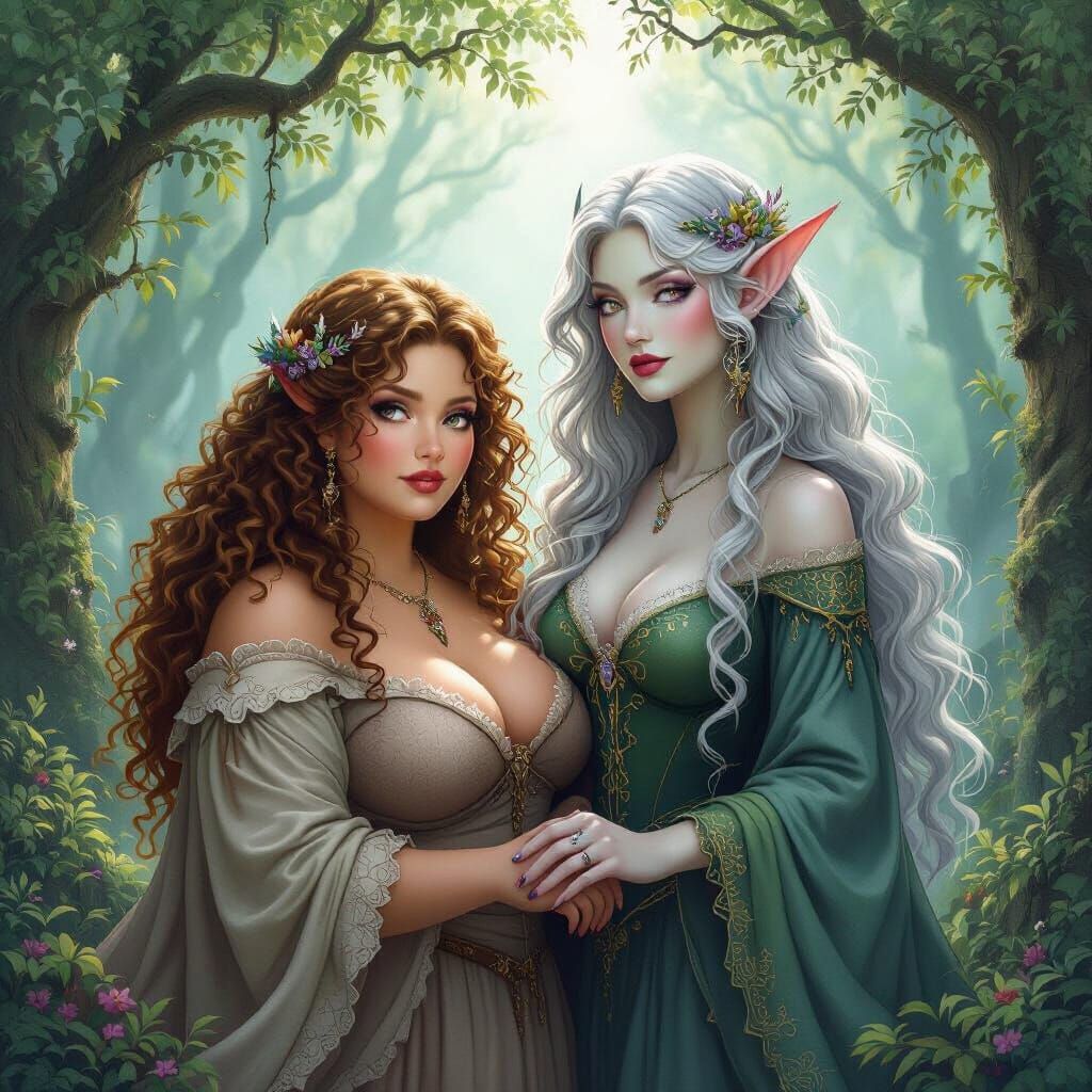 Mystical Realm: Two Women in Fantasy Art Style