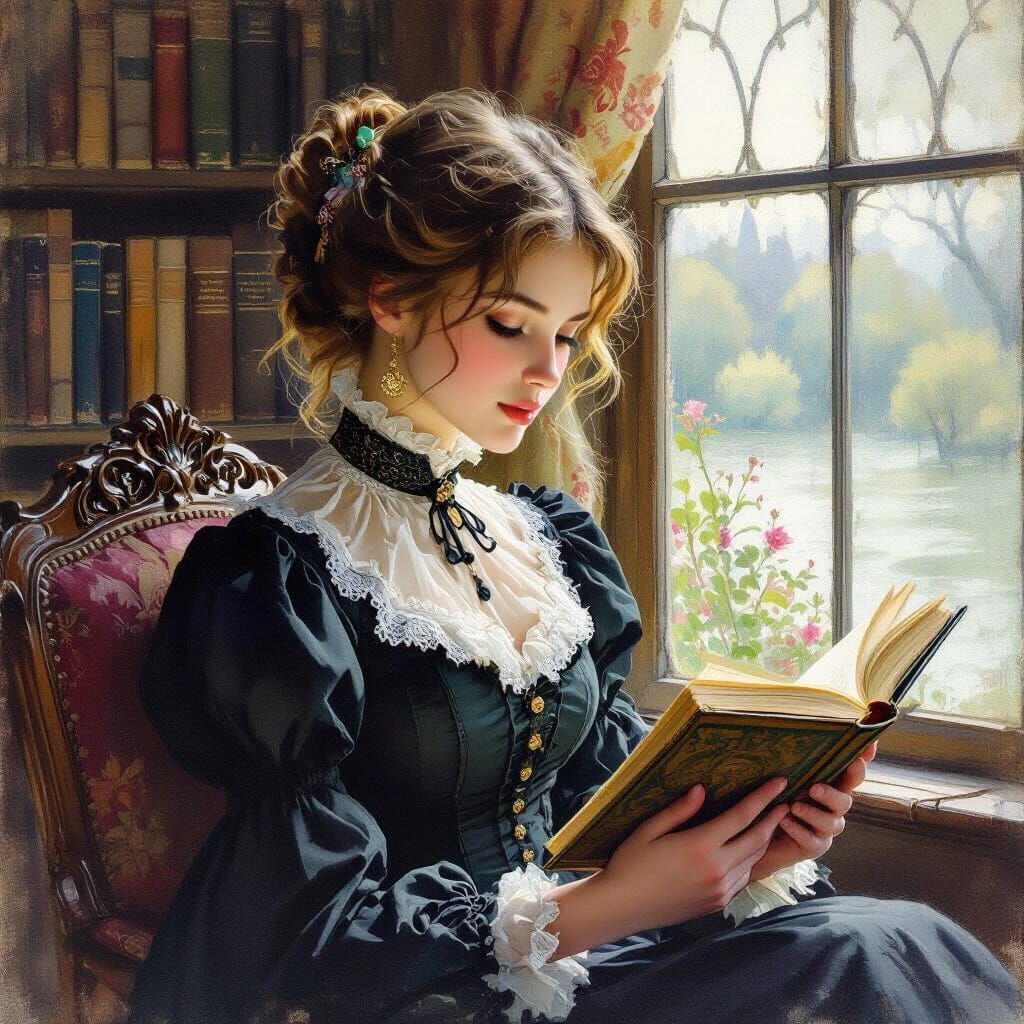 Victorian Afternoon Reading: A Watercolor Fantasy