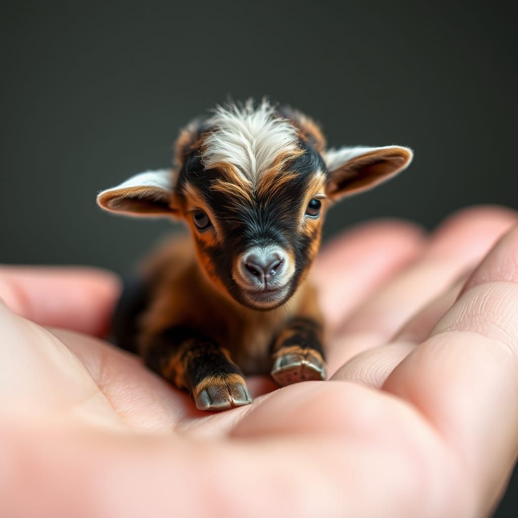 Tiny Goat Portrait in Hand, Close-Up Detail