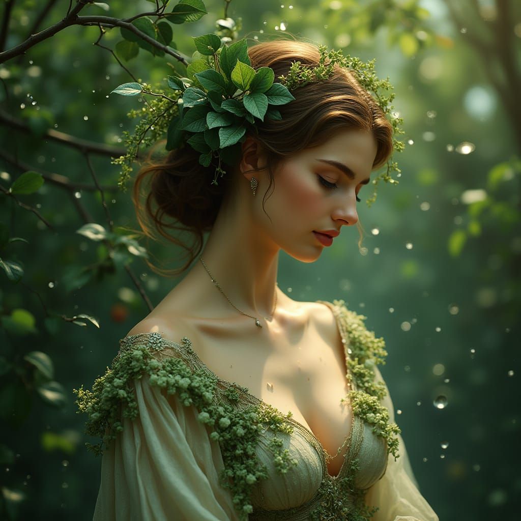 Apple Woman Portrait in Art Nouveau Style