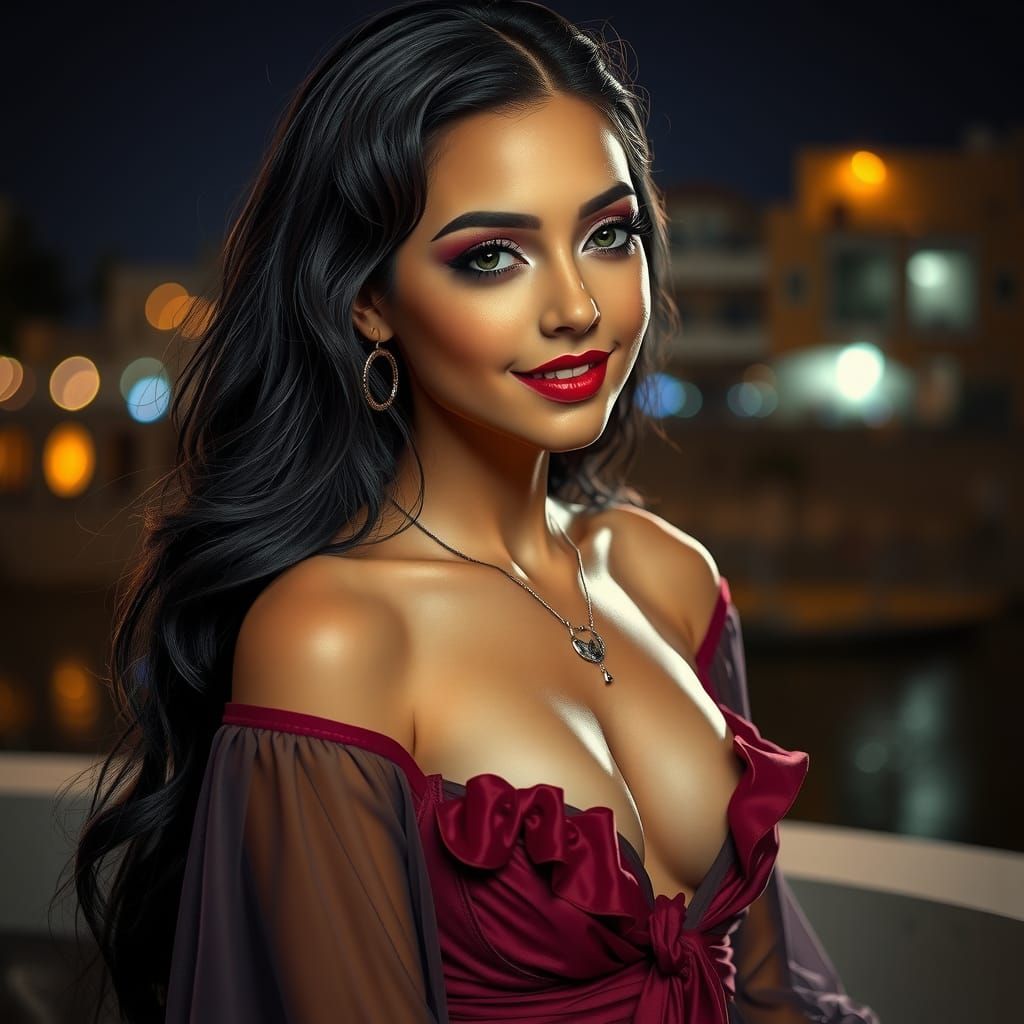 Elegant Woman in Mini Dress at Night