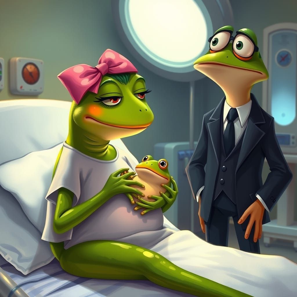 Frog Family in Hospital: A Whimsical Scene