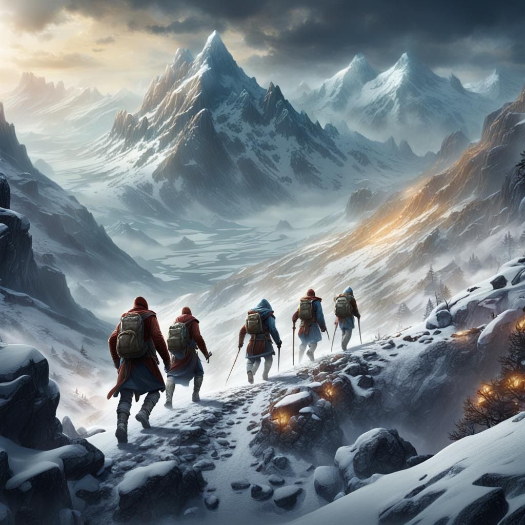 Adventurers Brave a Treacherous Mountain Pass