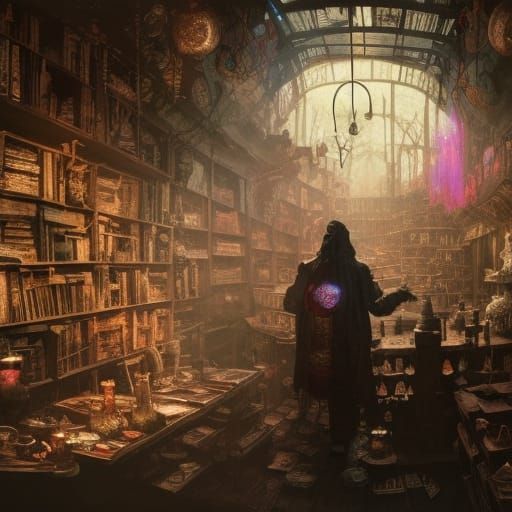Endless Magic Shop: A Hyperdetailed Fantasy Painting