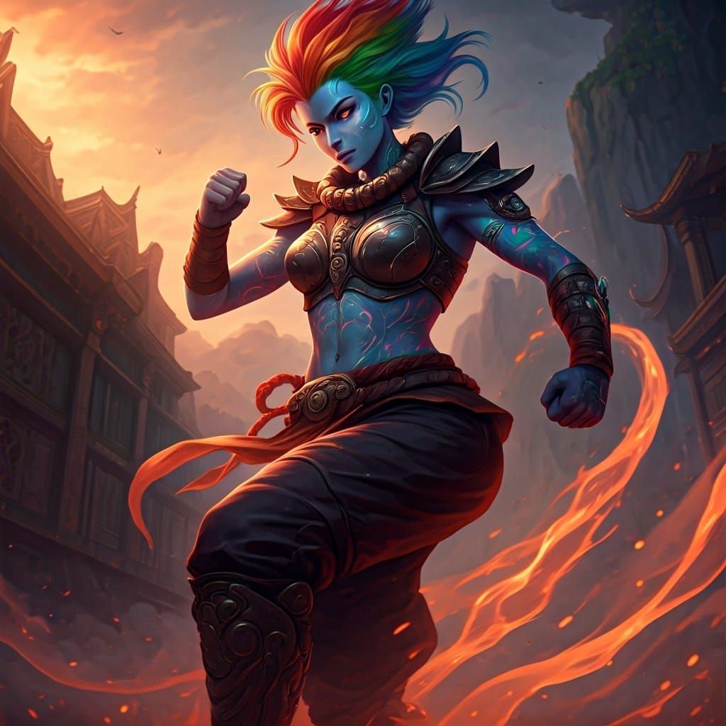 Majestic Fighter Monk Radiates Power in Ancient Temple