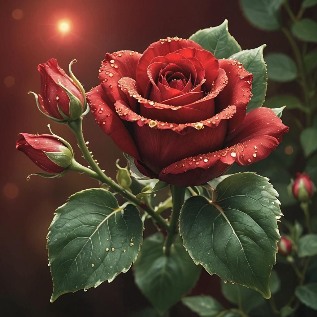 Heart-Shaped Lovebloom with Red Petals and Crystals