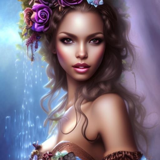 Steampunk Saloon Girl in Fairy Crystal Waterfall