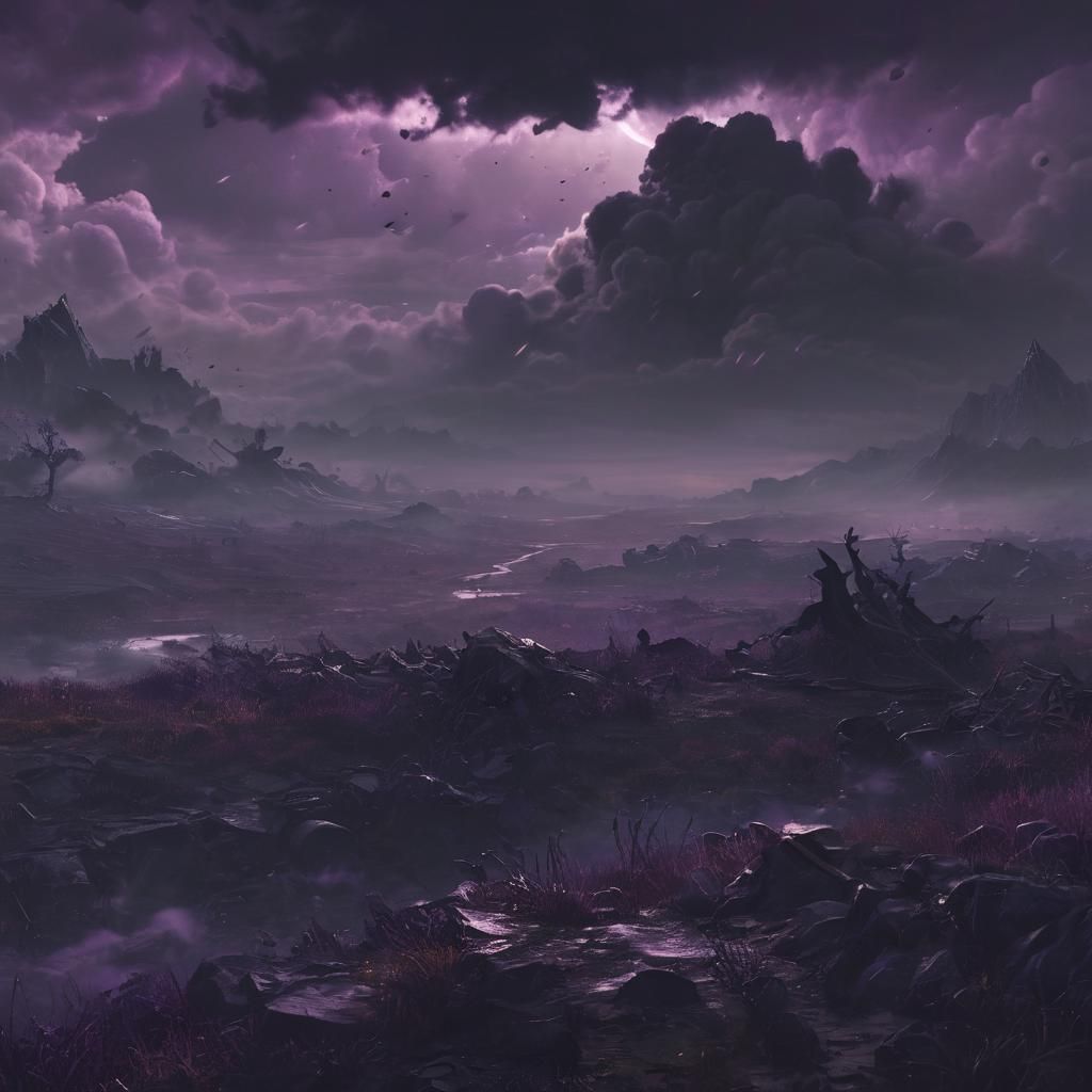 Ominous Dark Fantasy Cloud over Misty Battlefield