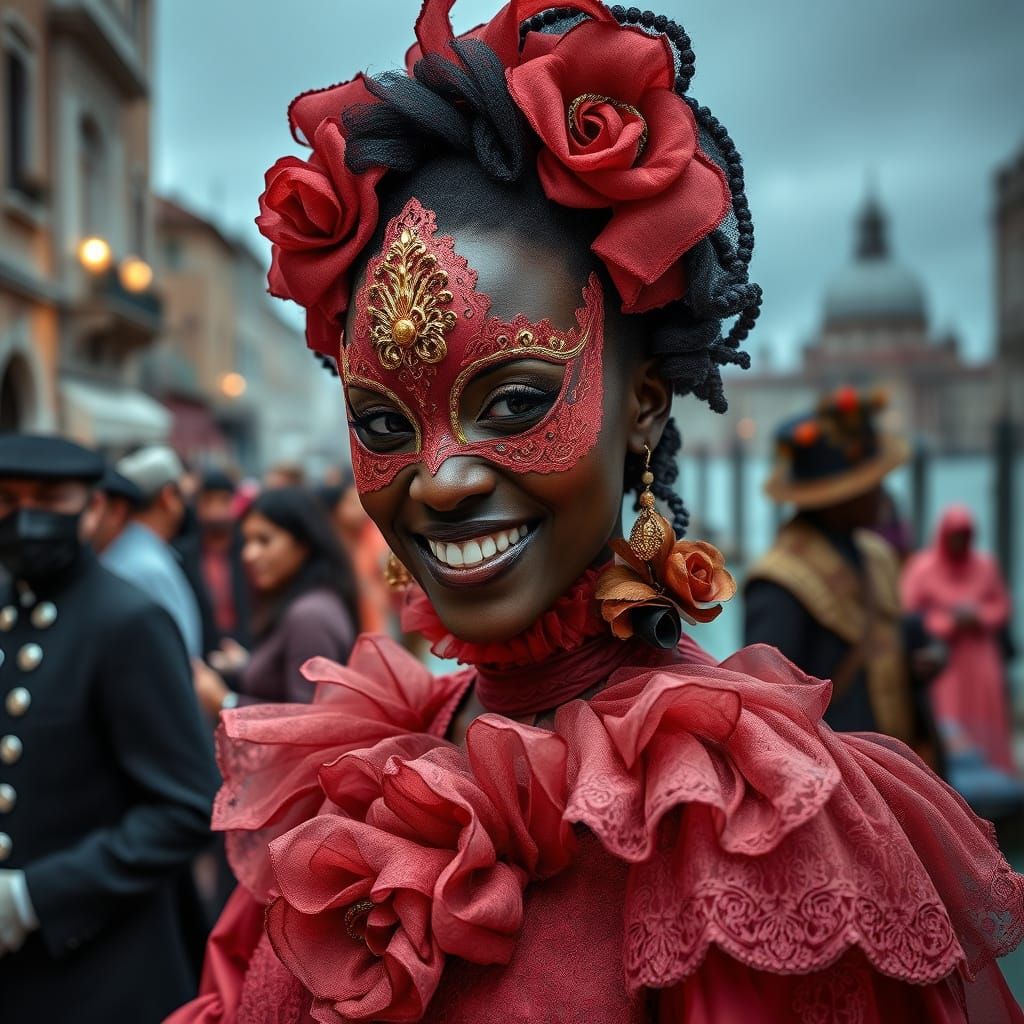 Smiling Woman in Venice Carnival Dress