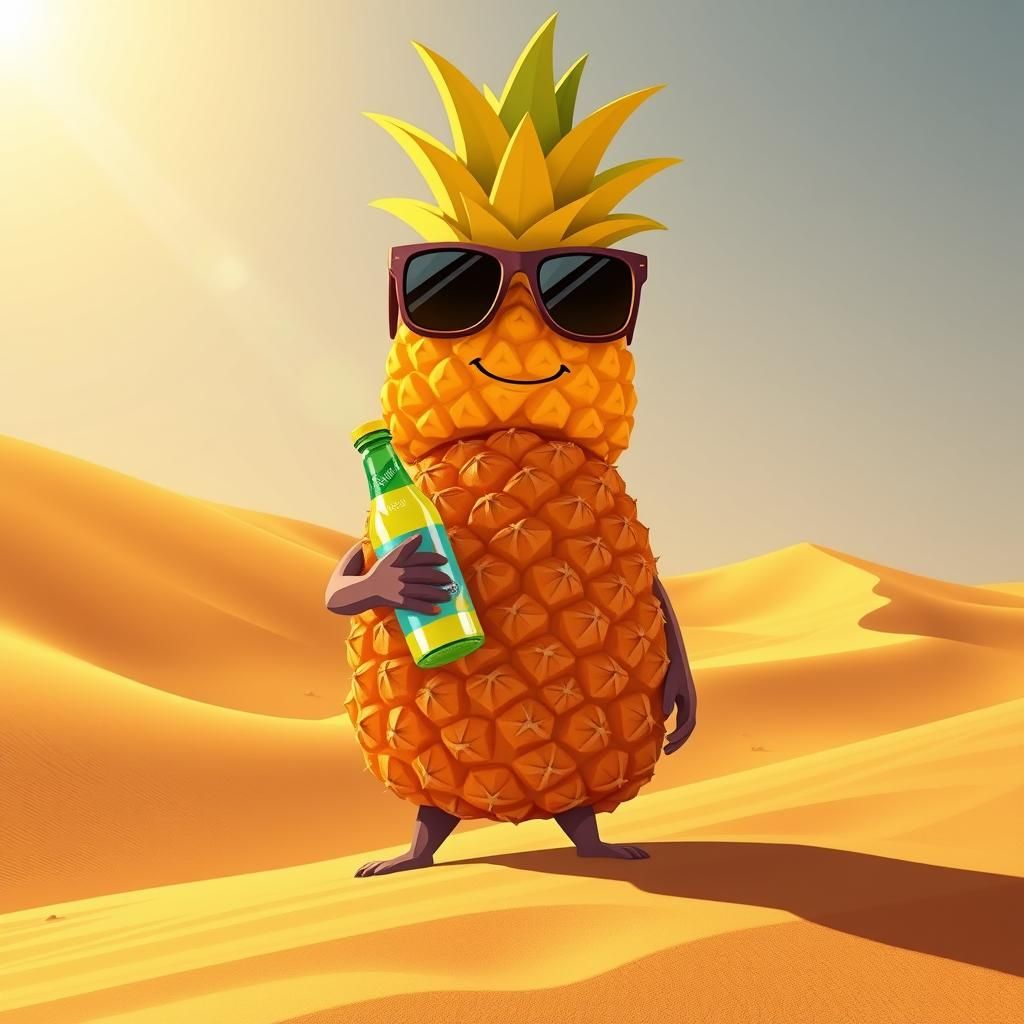 Anthropomorphic Pineapple in Desert, Anime Style