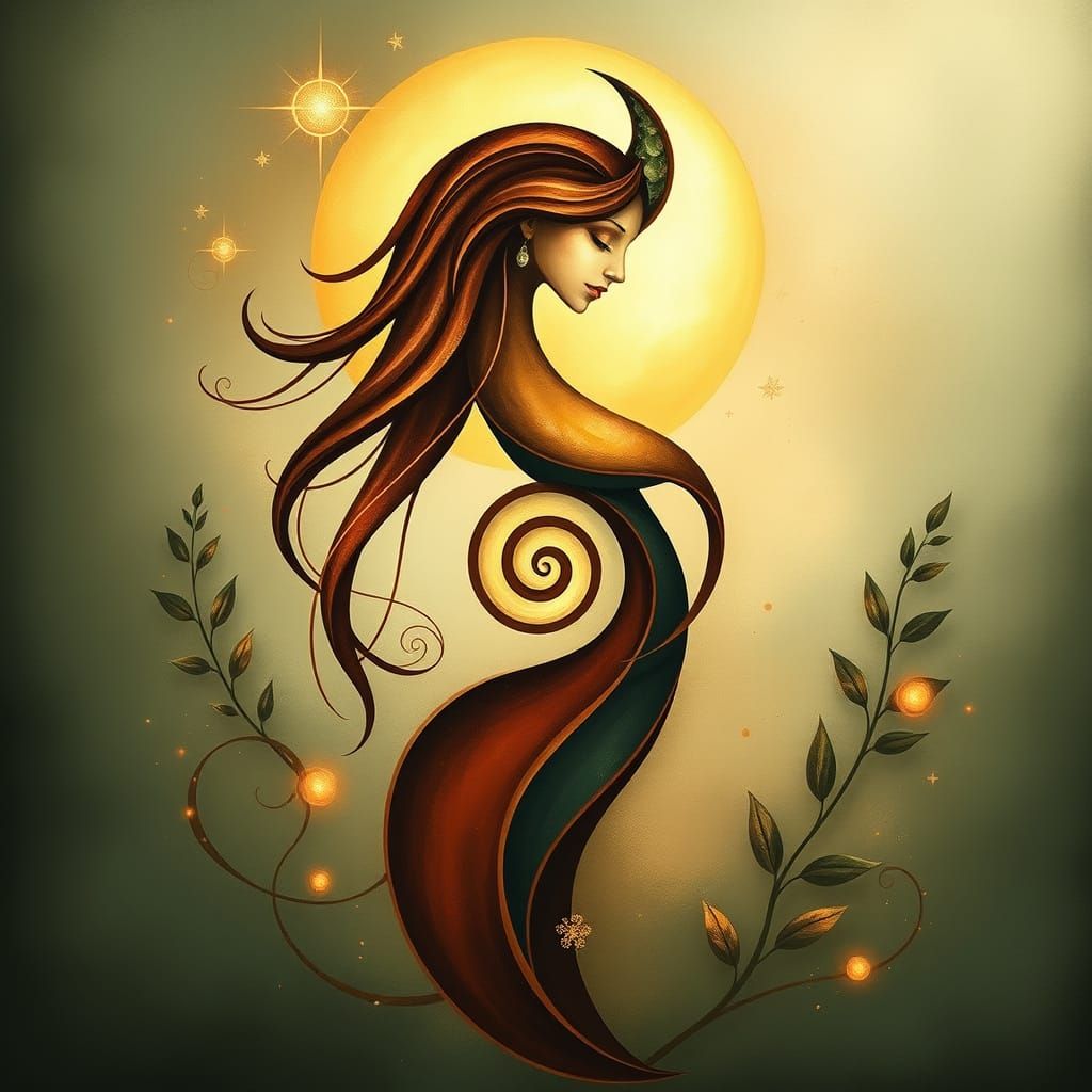 Surreal Goddess Figure in Whimsical, Abstract Style