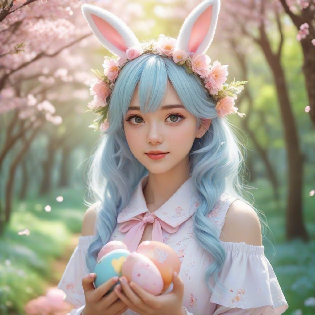 Whimsical Easter Bunny Cosplay in Pastel Anime Style